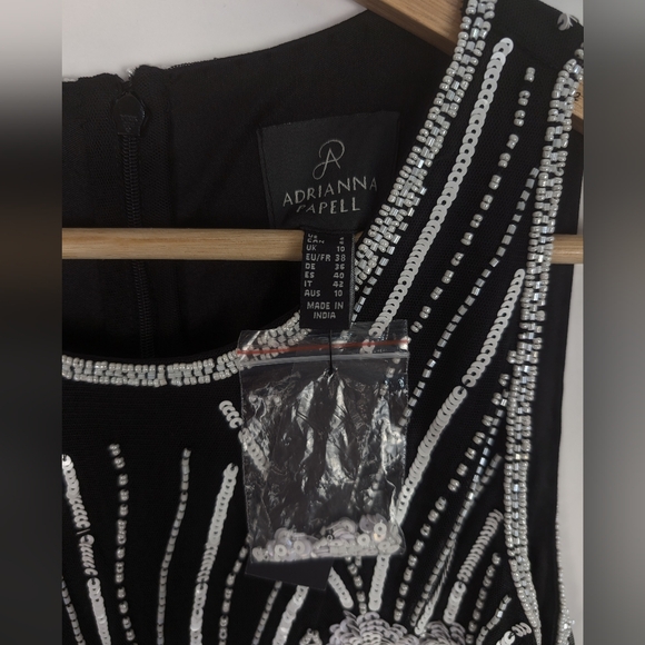 Adrianna Papell Beaded Halter Dress Black/White Women's Size 6 Floral Cocktail - Picture 6 of 10